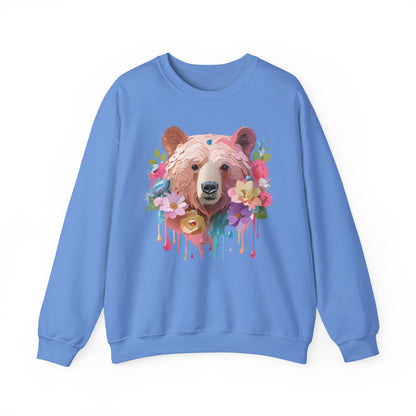 Unisex Floral Bear Sweatshirt Art Design Animals Print Gildan 18000