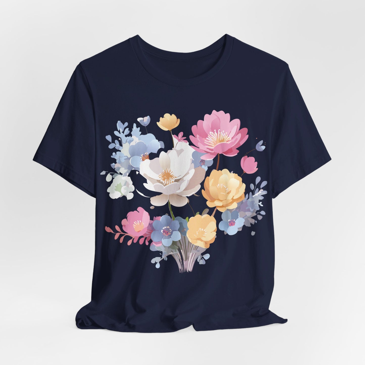 Natural Cotton Tee Shirt with Flowers