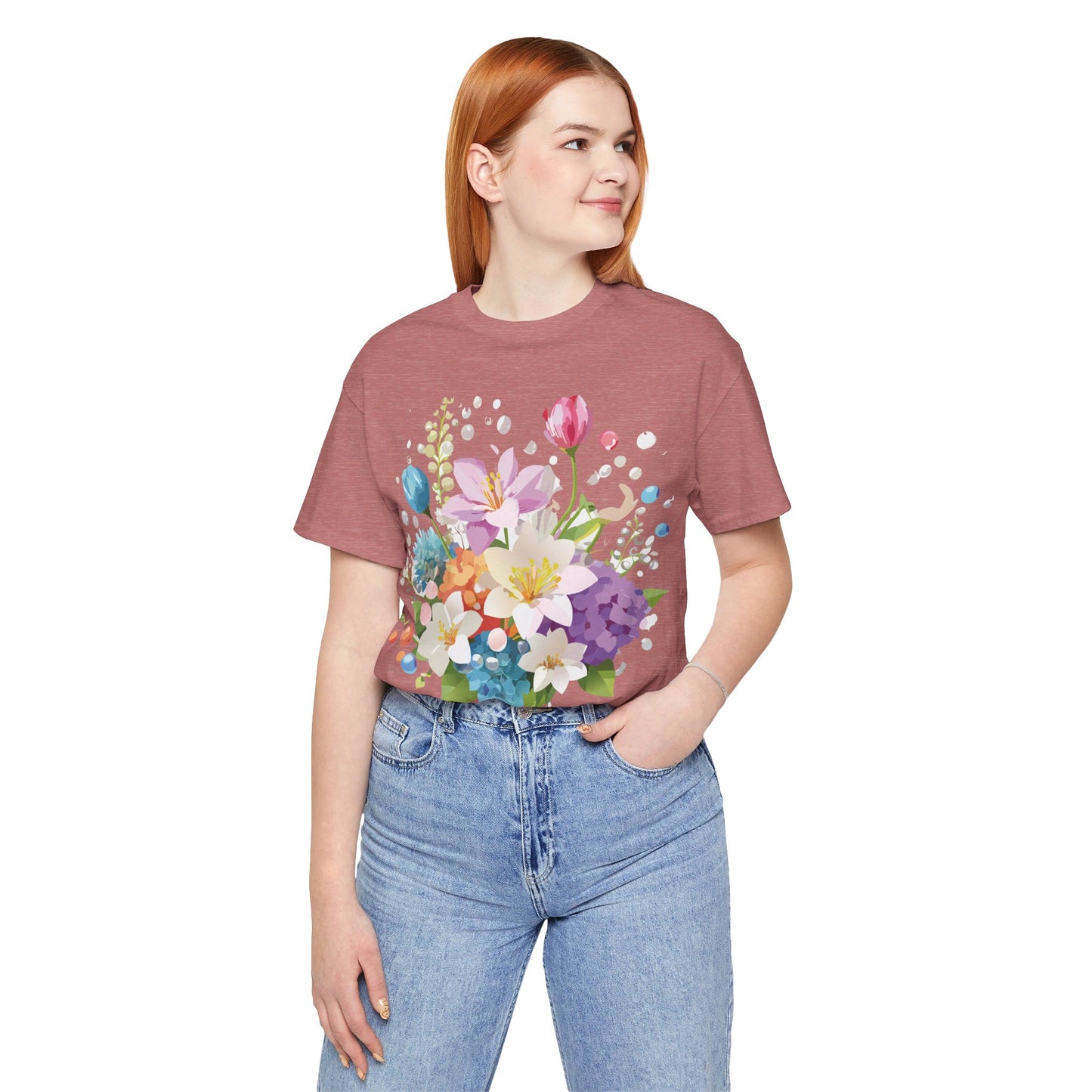 Natural Cotton Tee Shirt with Flowers