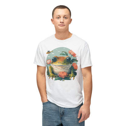 Vintage Frog Art T Shirt With Floral Full Color Print Unisex Tee