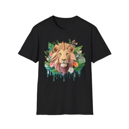 Lion Shirt Unisex Floral Lion Tee Animal Print Short Sleeve Tee