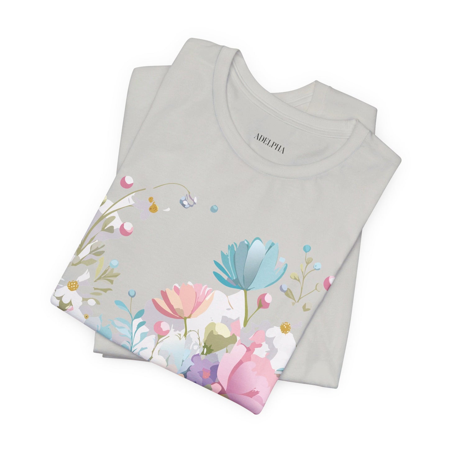 Natural Cotton Tee Shirt with Flowers