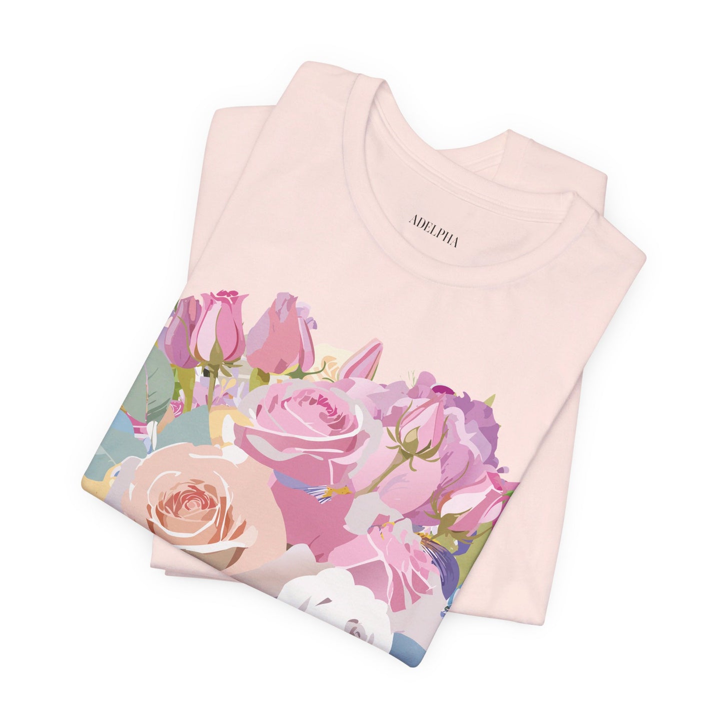 Natural Cotton Tee Shirt with Flowers