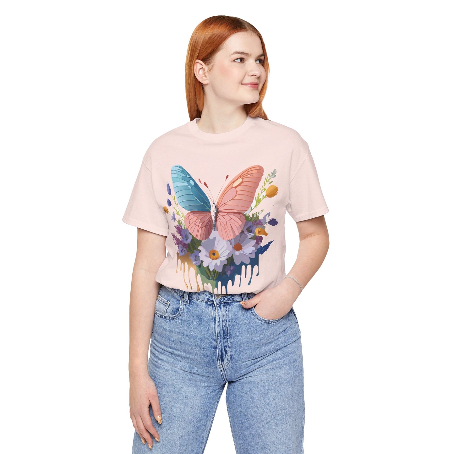 Natural Cotton Tee Shirt with Butterfly