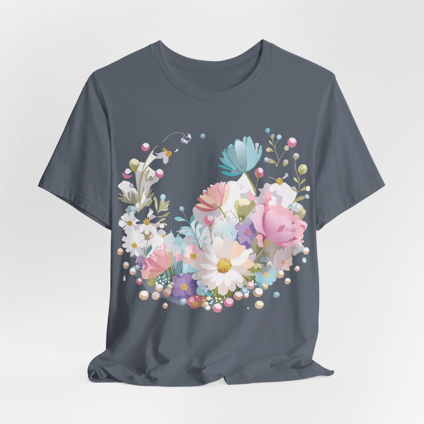 Natural Cotton Tee Shirt with Flowers