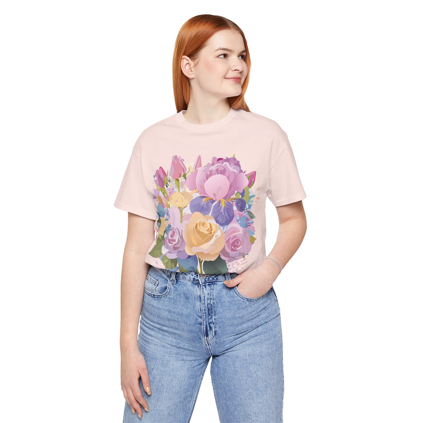 T-shirt en coton naturel avec fleurs