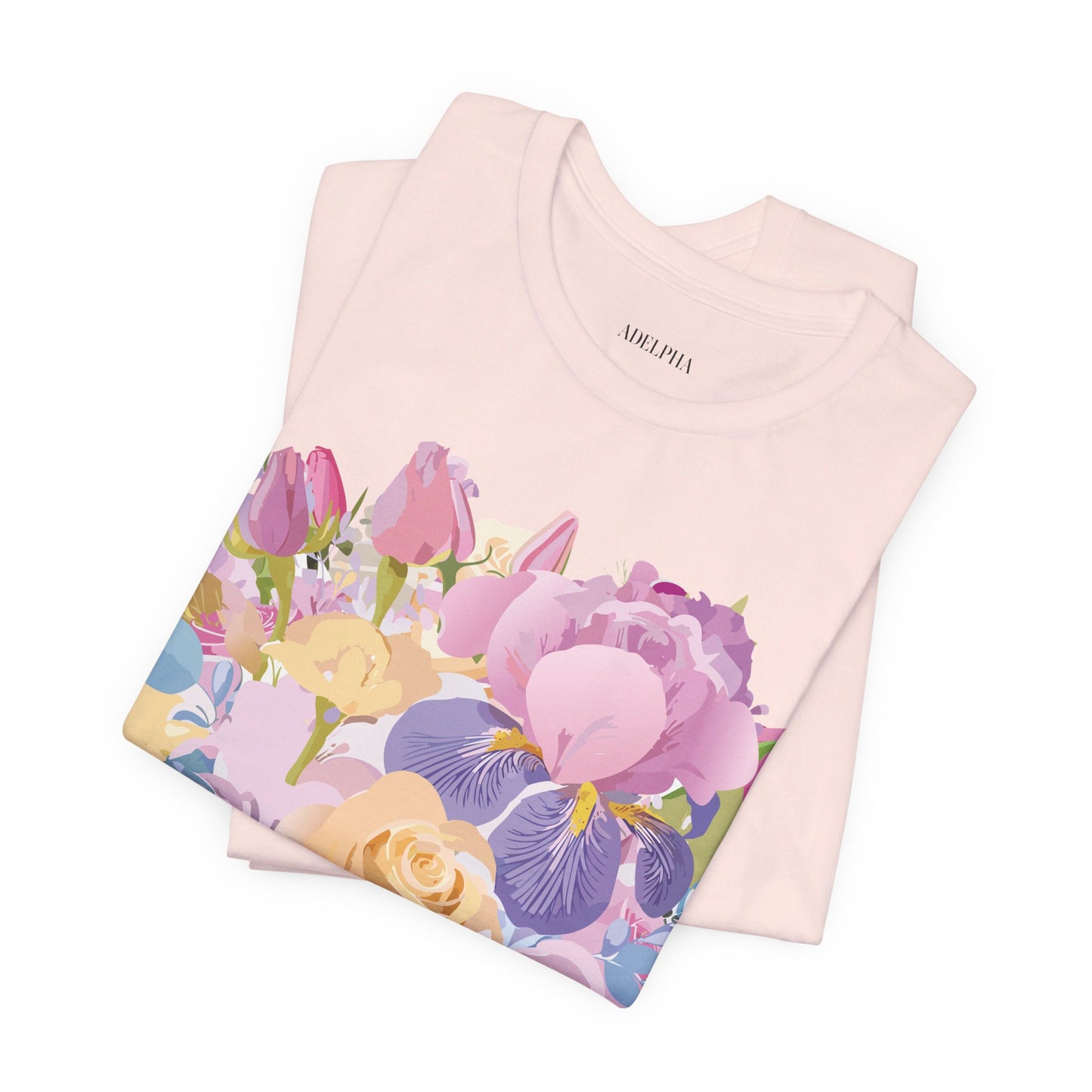 Natural Cotton Tee Shirt with Flowers