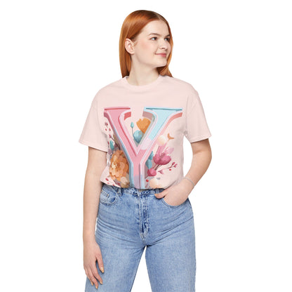 Natural Cotton Tee Shirt - Letters Collection - Y Printify