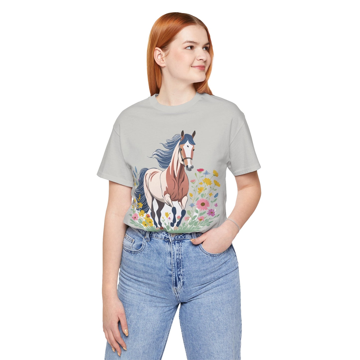 Natural Cotton Tee Shirt with Horse