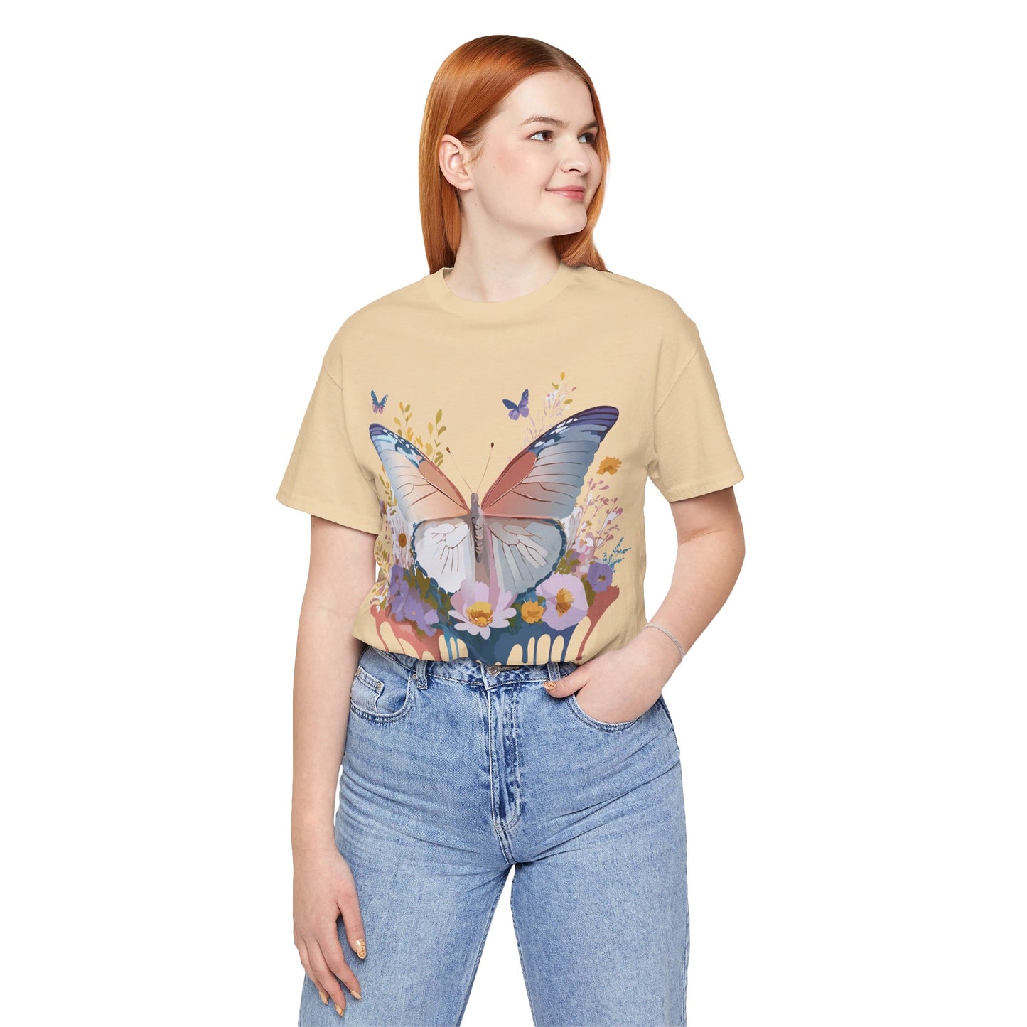 Natural Cotton Tee Shirt with Butterfly