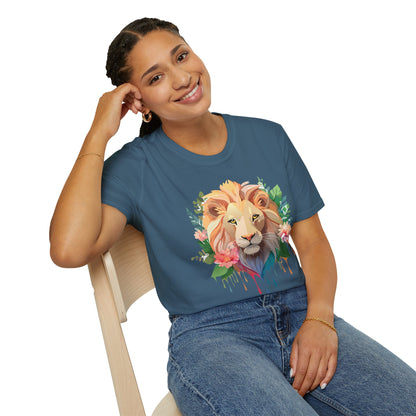 Gildan Unisex Lion Shirt Floral Lion Tee Animal Print Softstyle Tee