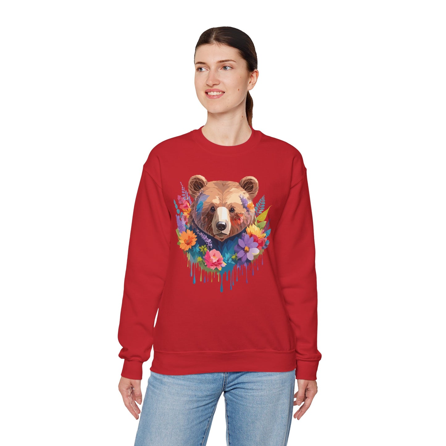 Unisex Floral Bear Sweatshirt, Animals Sweatshirt, Floral Sweatshirt, Art Design Sweatshirt
