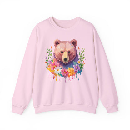 Unisex Floral Bear Sweatshirt Art Design Animals Sweatshirt Cozy Cotton Blend