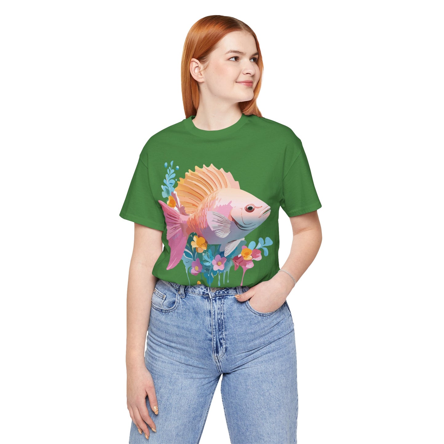 Natural Cotton Tee Shirt with Fish