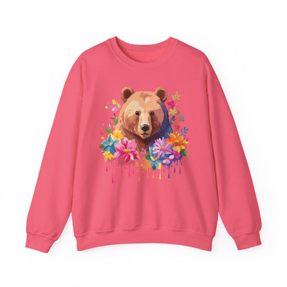 Unisex Floral Bear Sweatshirt With Art Design Animals Sweatshirt