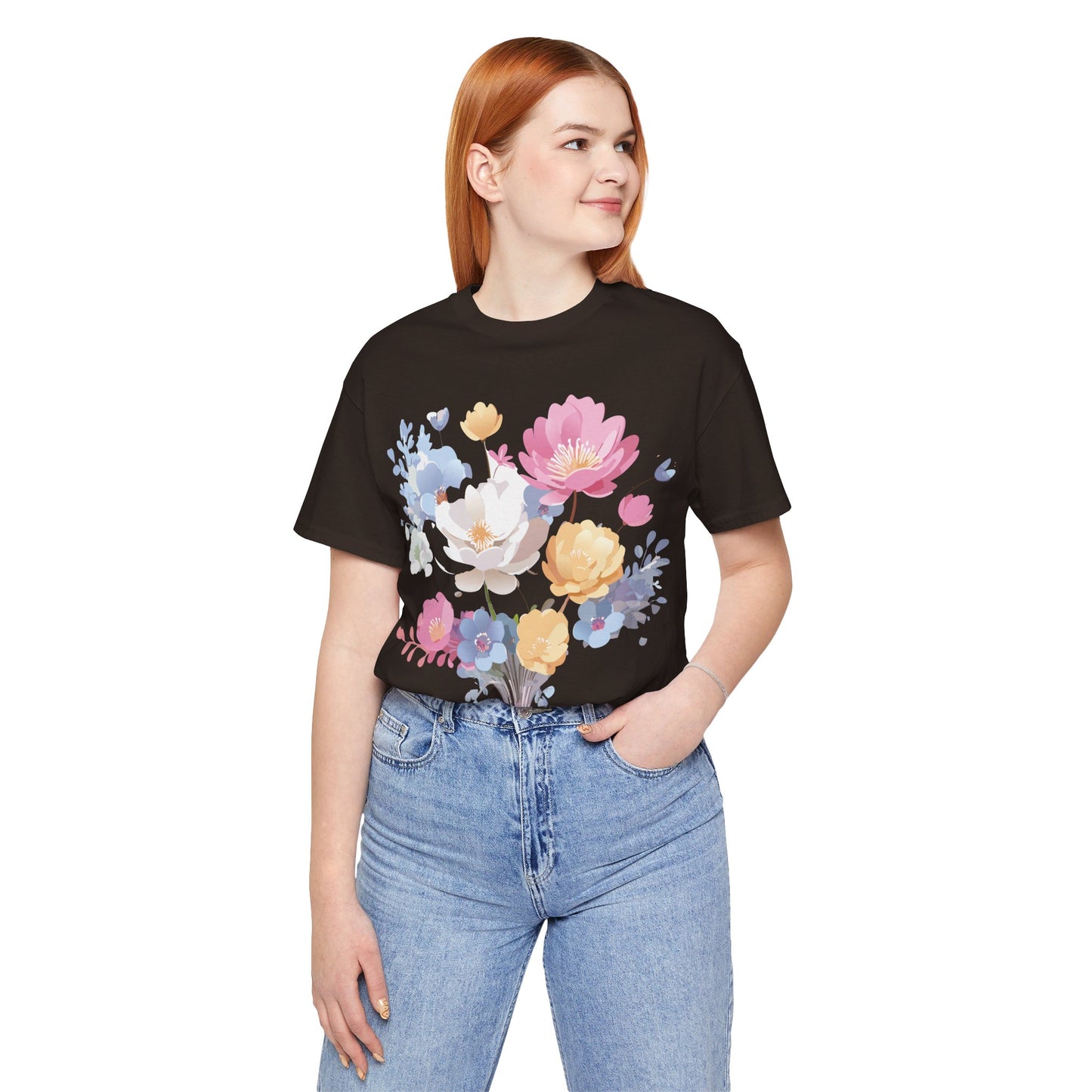 Natural Cotton Tee Shirt with Flowers