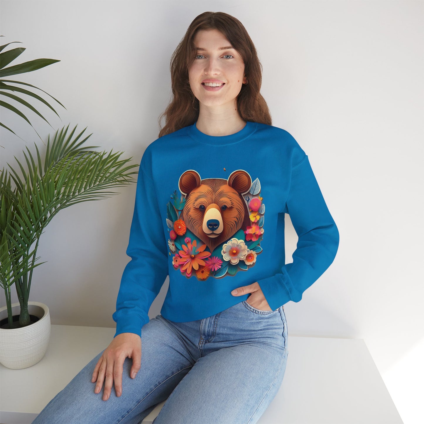 Unisex Floral Bear Sweatshirt, Animals Sweatshirt, Floral Sweatshirt, Art Design Sweatshirt
