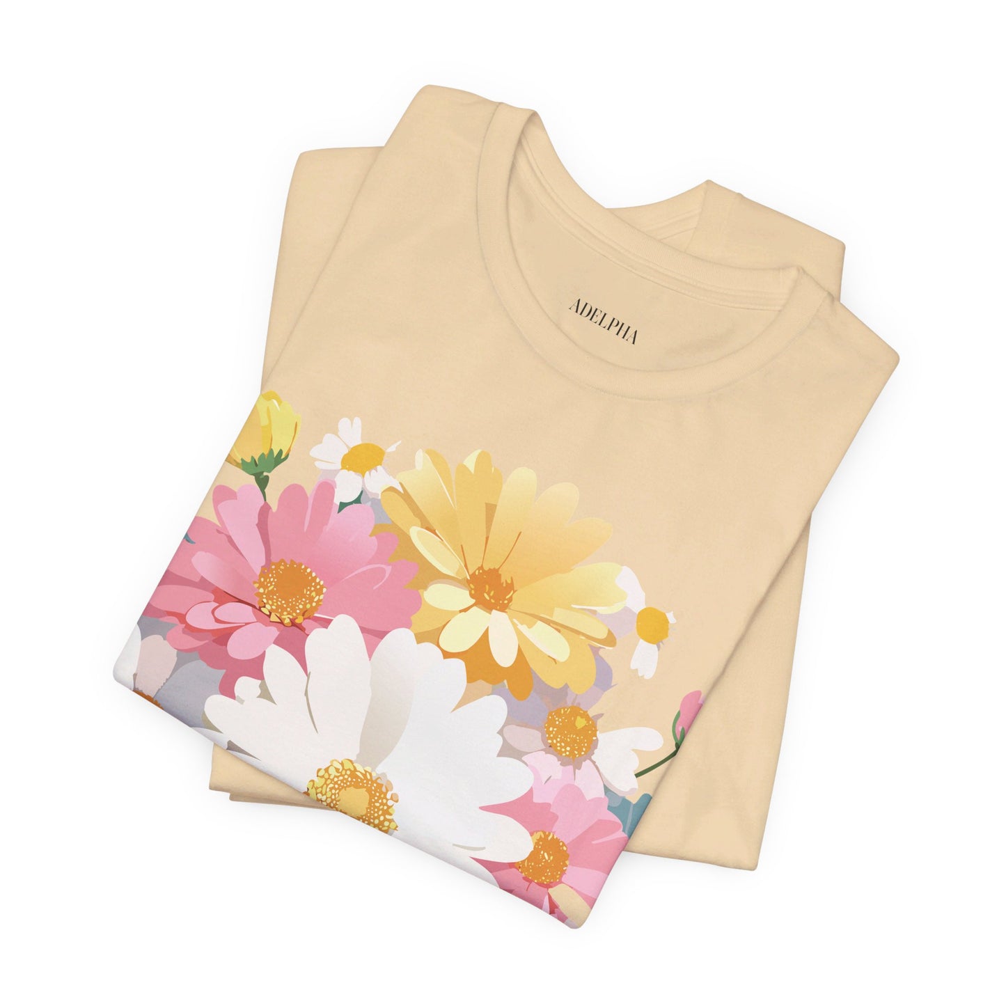 Natural Cotton Tee Shirt with Flowers