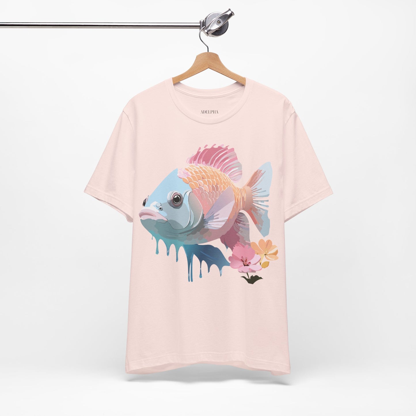 Natural Cotton Tee Shirt with Fish