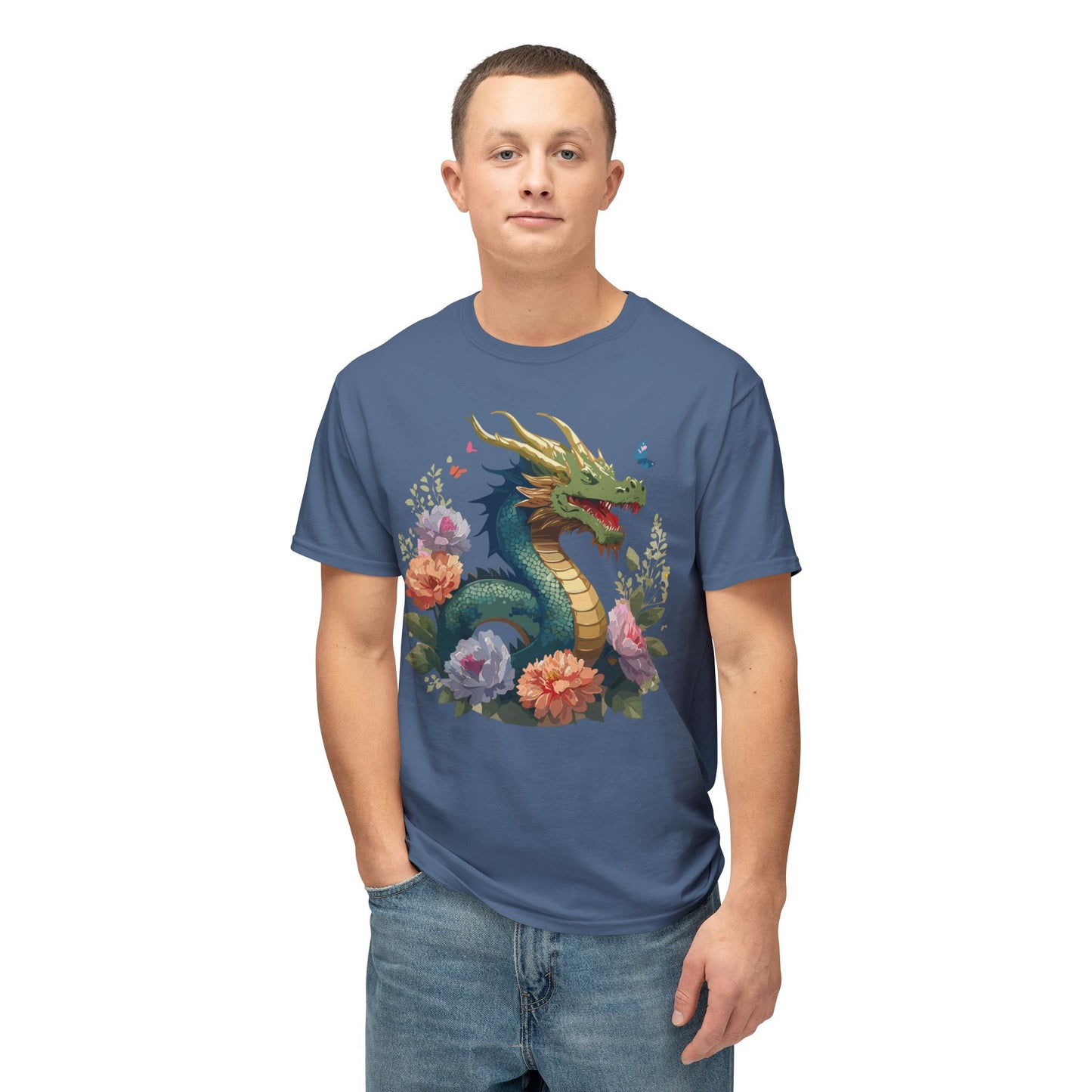 Dragon T-Shirt, Vintage Dragon Tee, Floral Tees, Dragon Art Design Shirt, Tee Shirt with Dragon 1