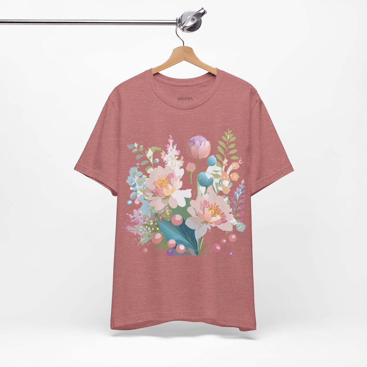 Natural Cotton Tee Shirt with Flowers