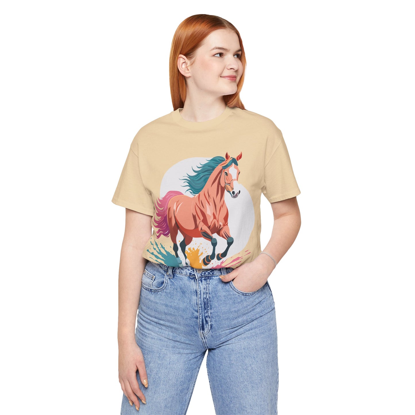 Natural Cotton Tee Shirt with Horse