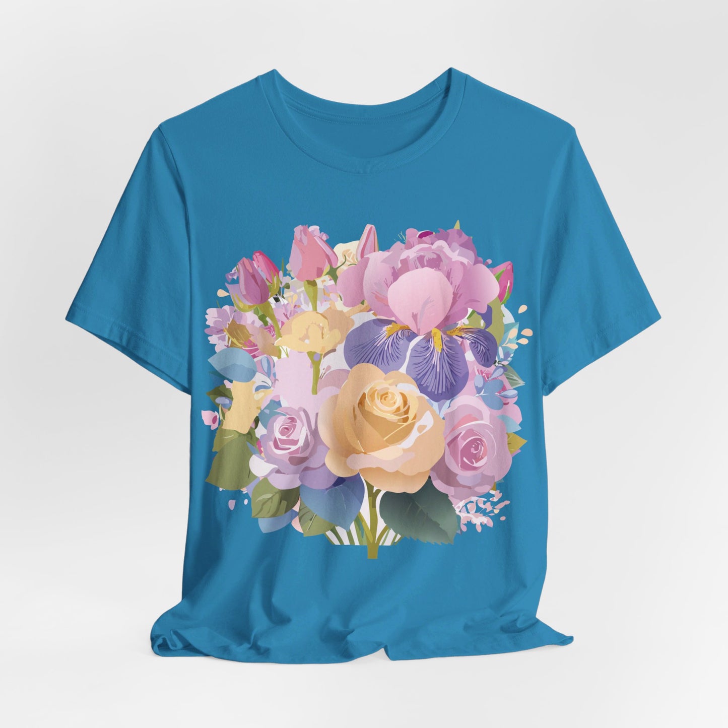 Natural Cotton Tee Shirt with Flowers