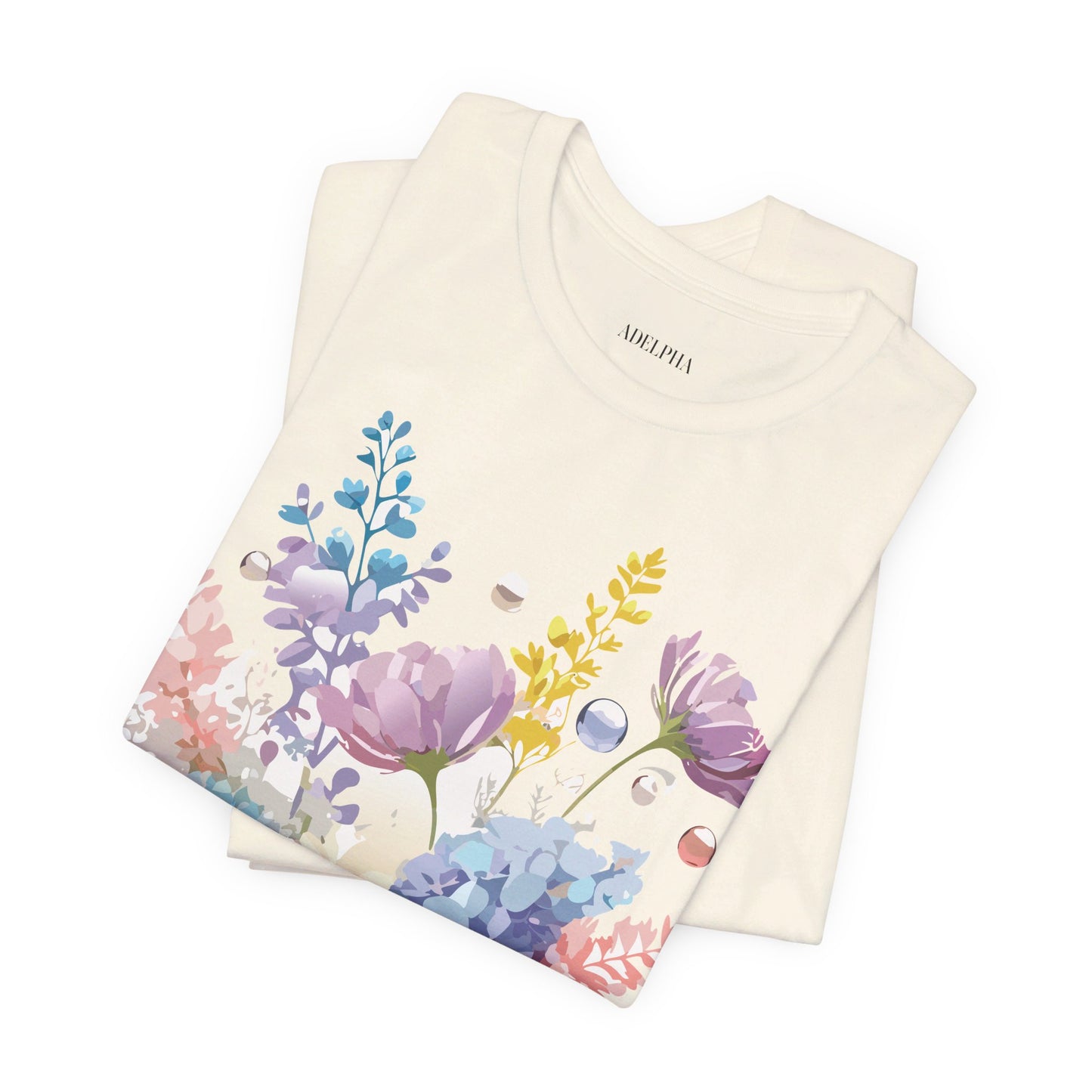 Natural Cotton Tee Shirt with Flowers