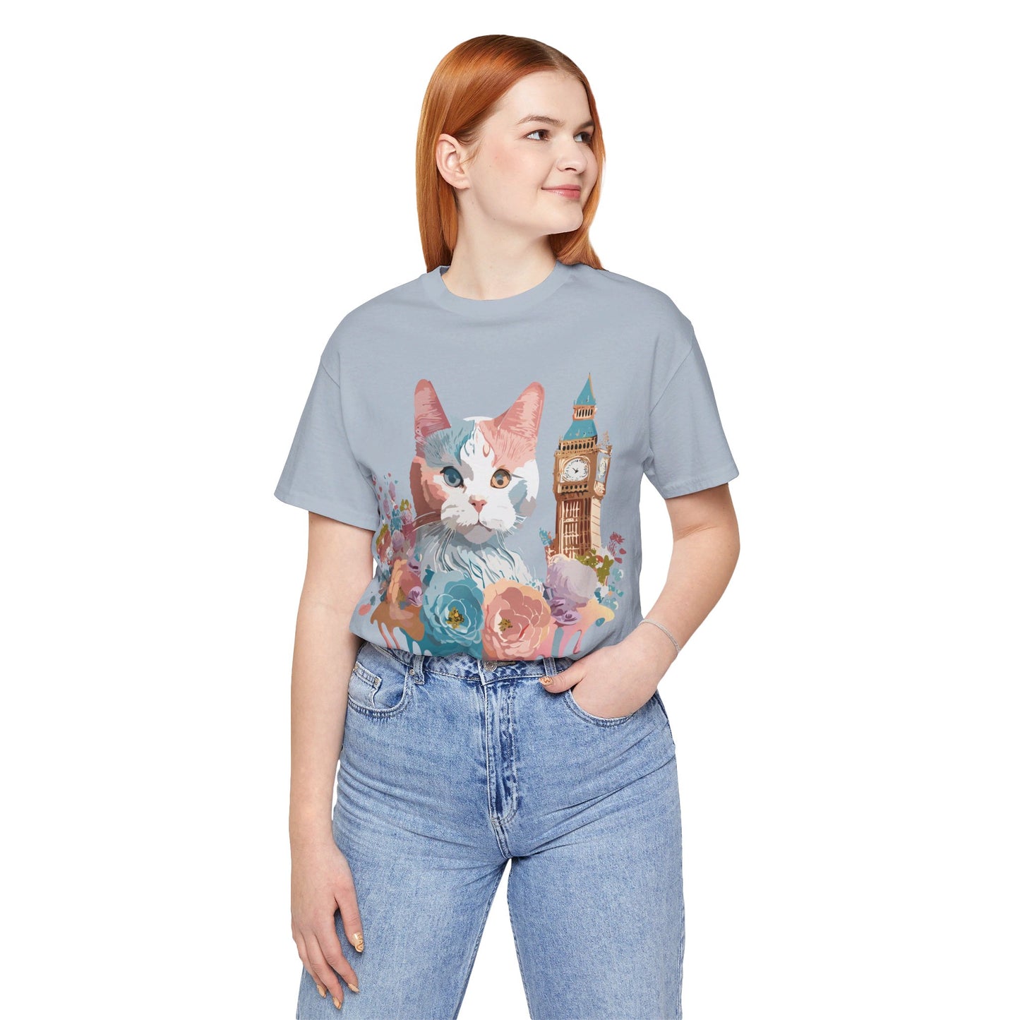 Natural Cotton Tee Shirt with Cat