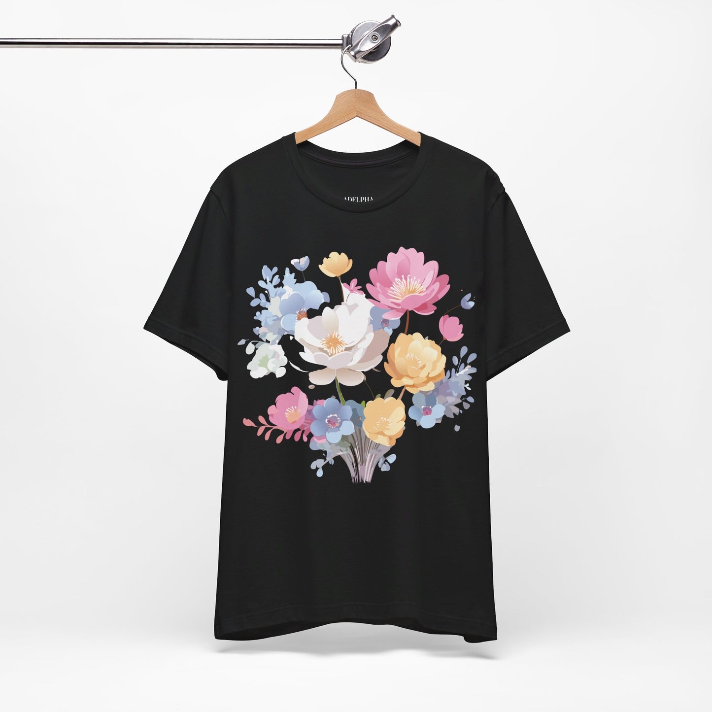 Natural Cotton Tee Shirt with Flowers