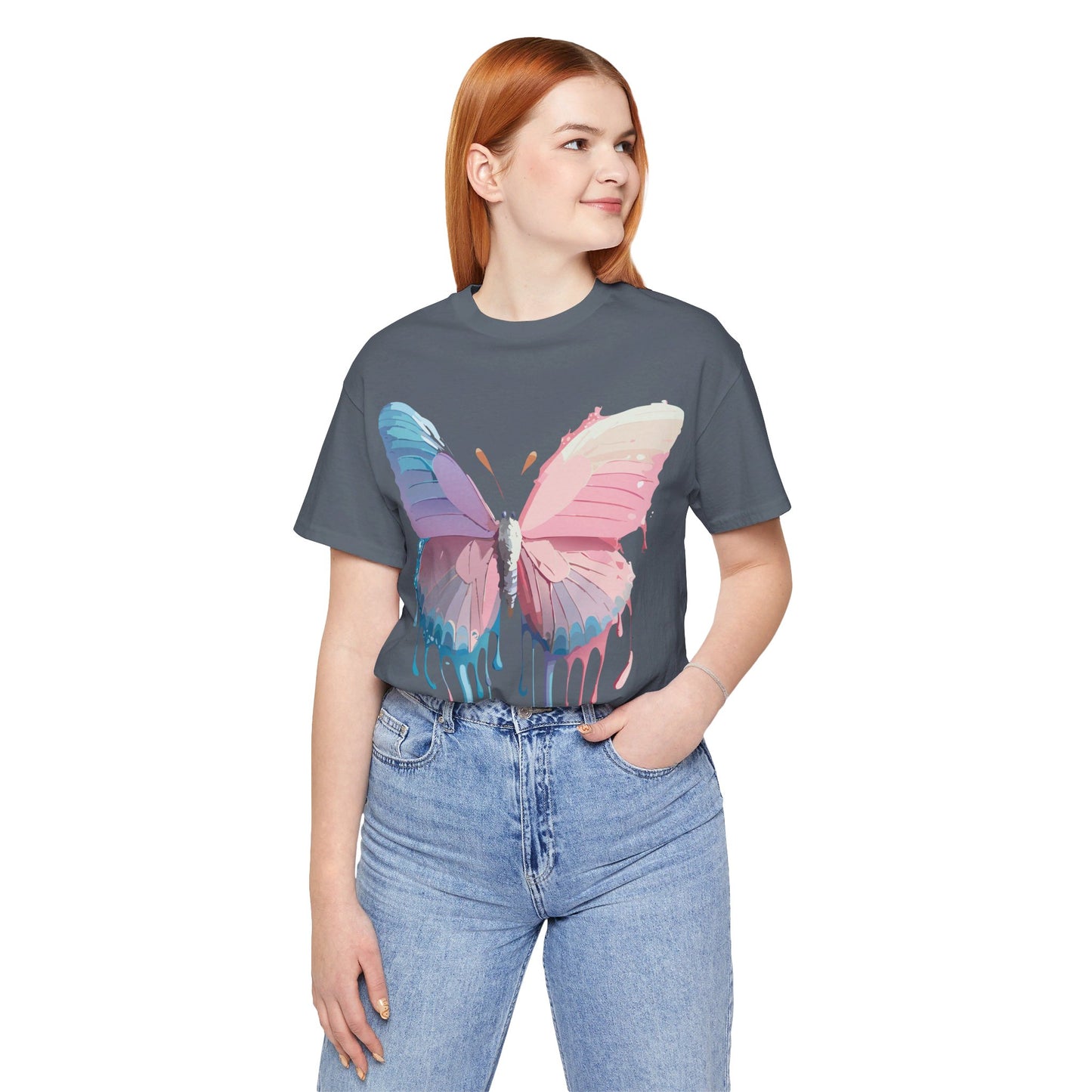 Natural Cotton Tee Shirt with Butterfly