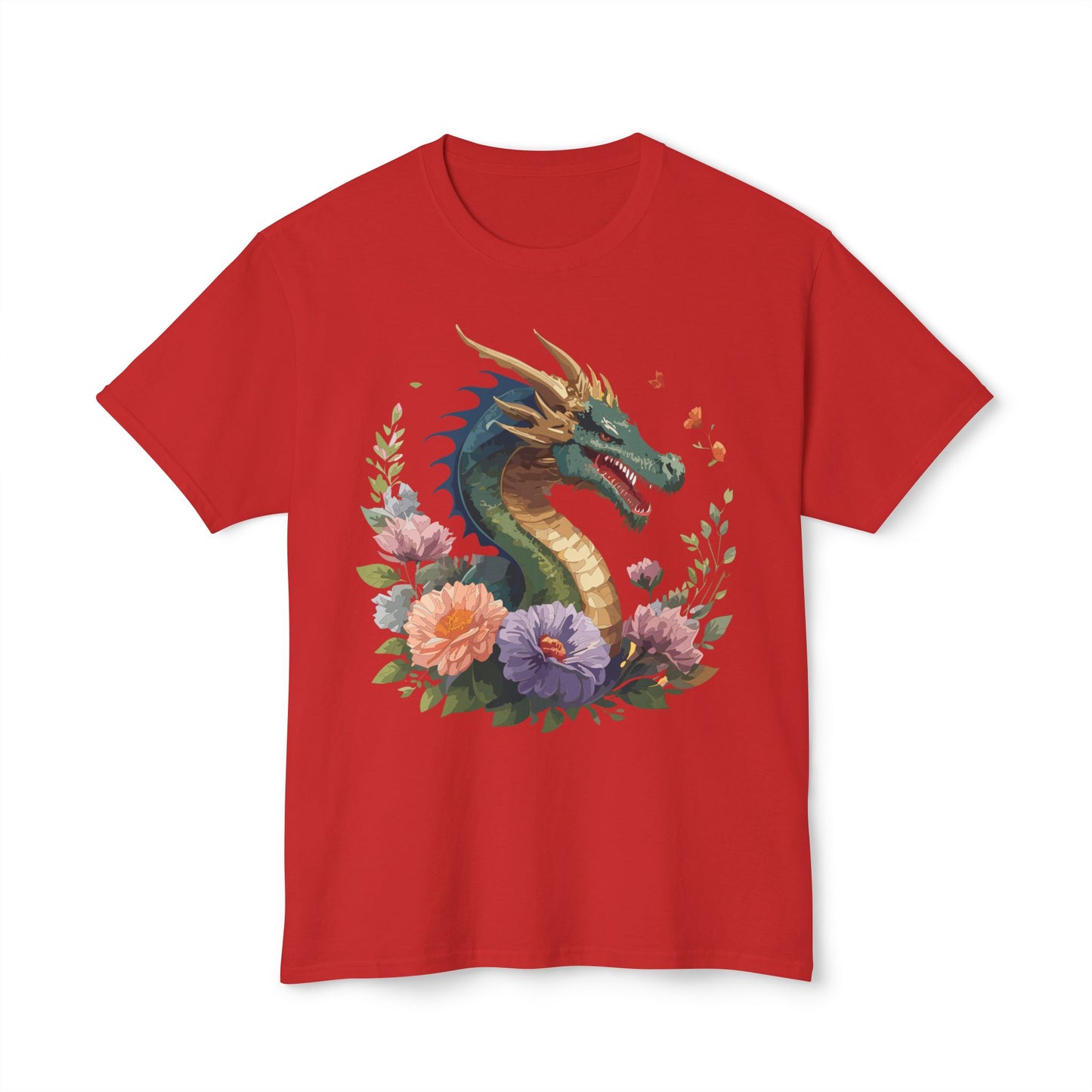 Dragon T-Shirt, Vintage Dragon Tee, Floral Tees, Dragon Art Design Shirt, Tee Shirt with Dragon 4