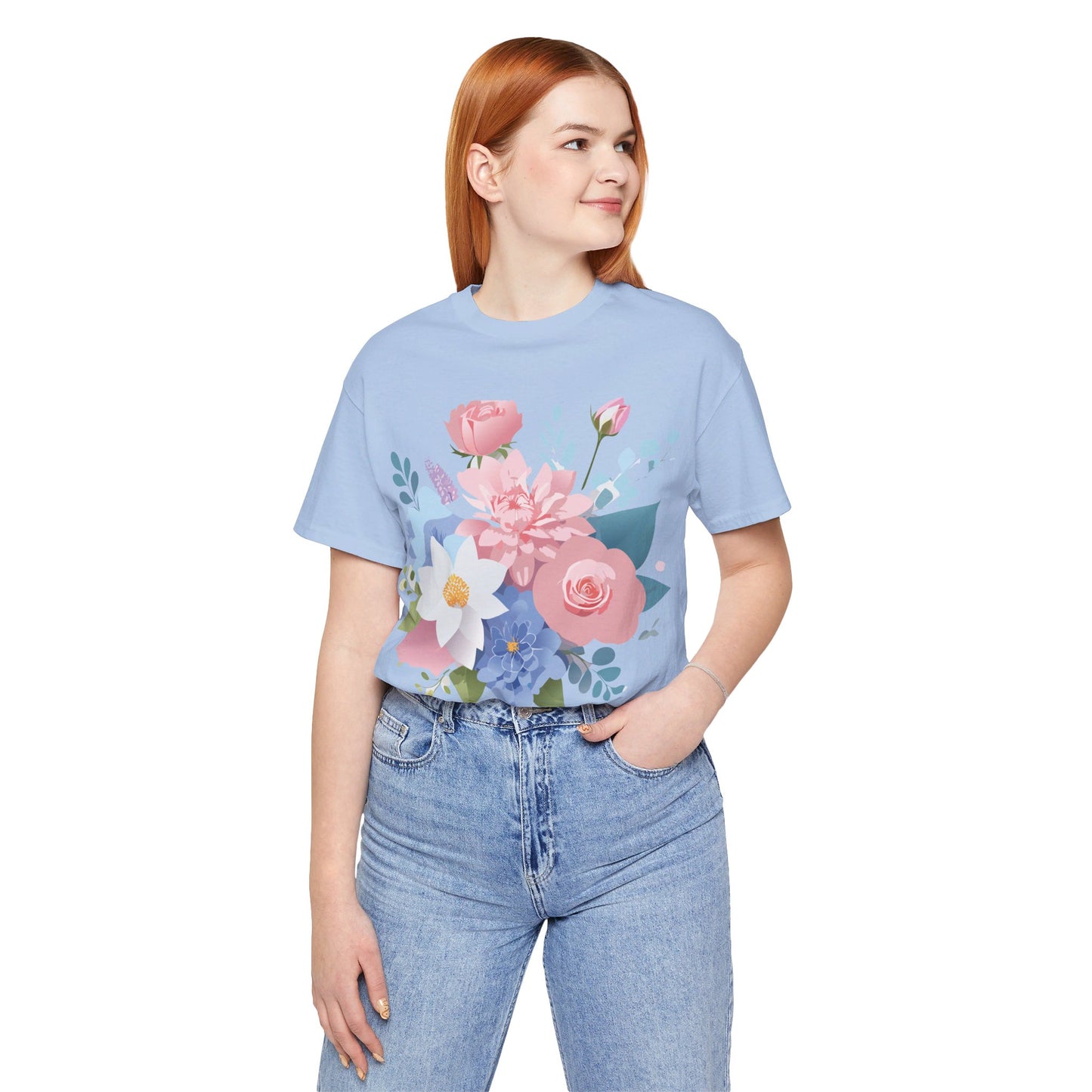 T-shirt en coton naturel avec fleurs