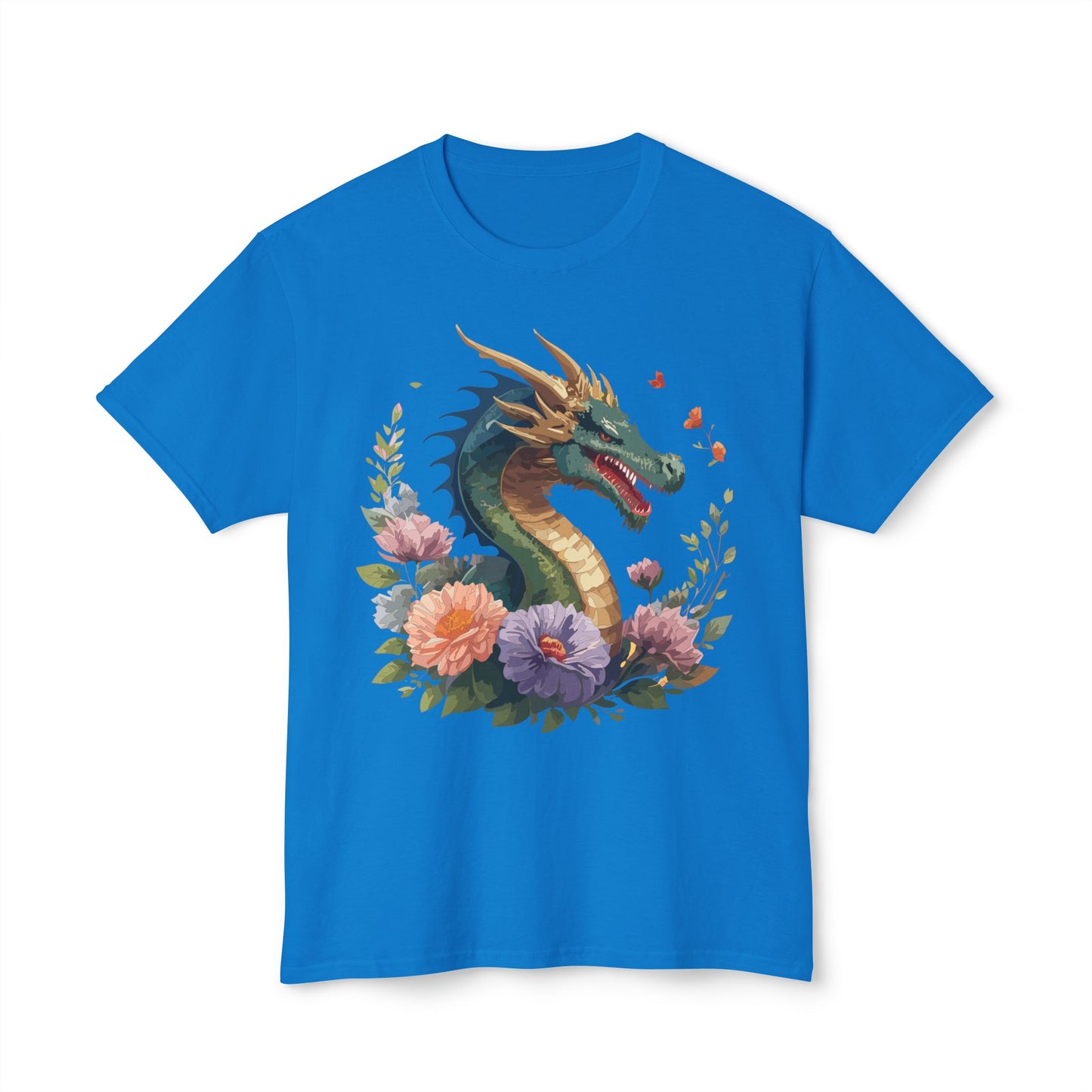 Dragon T-Shirt, Vintage Dragon Tee, Floral Tees, Dragon Art Design Shirt, Tee Shirt with Dragon 4