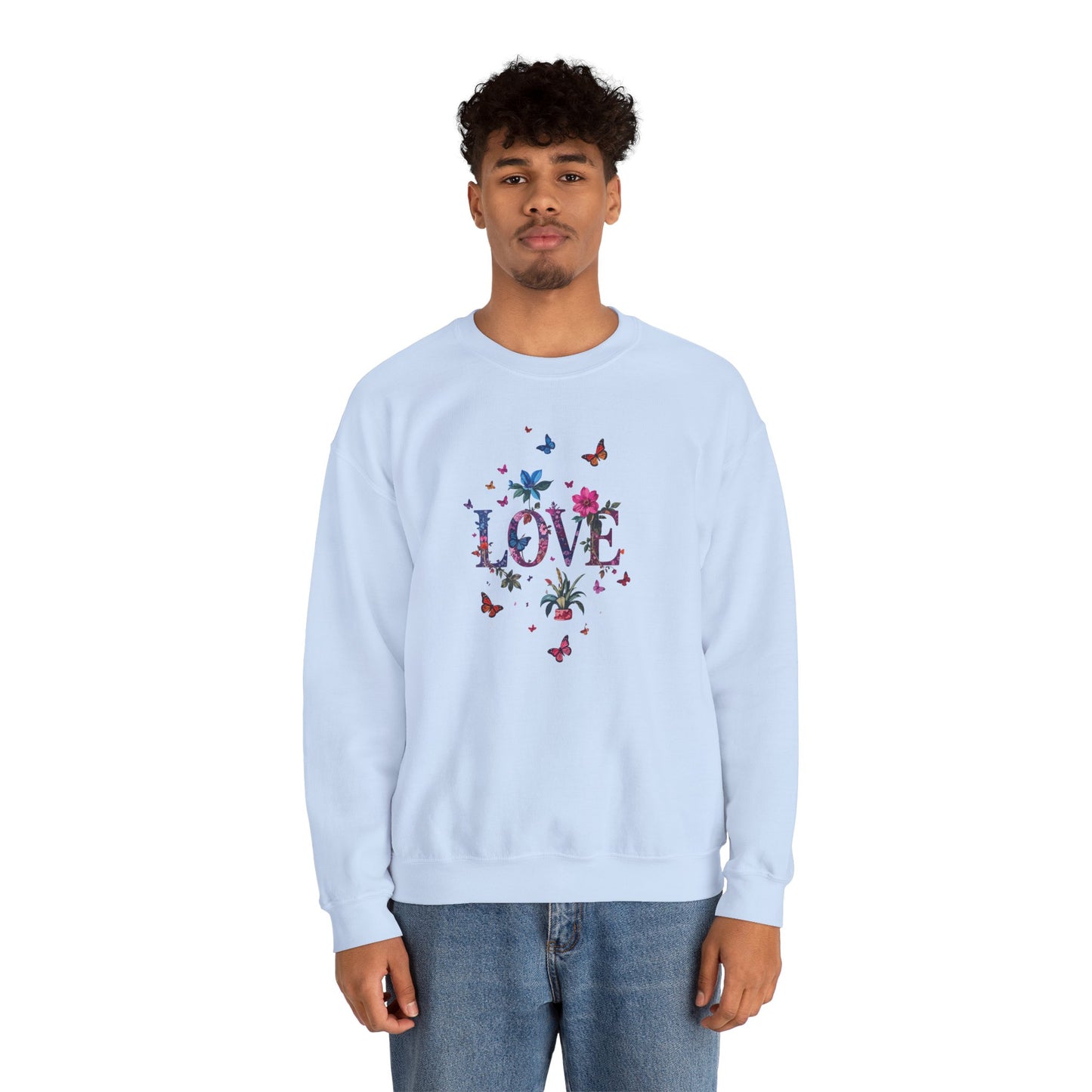 Unisex Floral Love Sweatshirt, Love Floral Sweatshirt, Floral Butterfly Sweatshirt, 50/50 Cotton-Poly Valentine's Day Sweatshirt 03