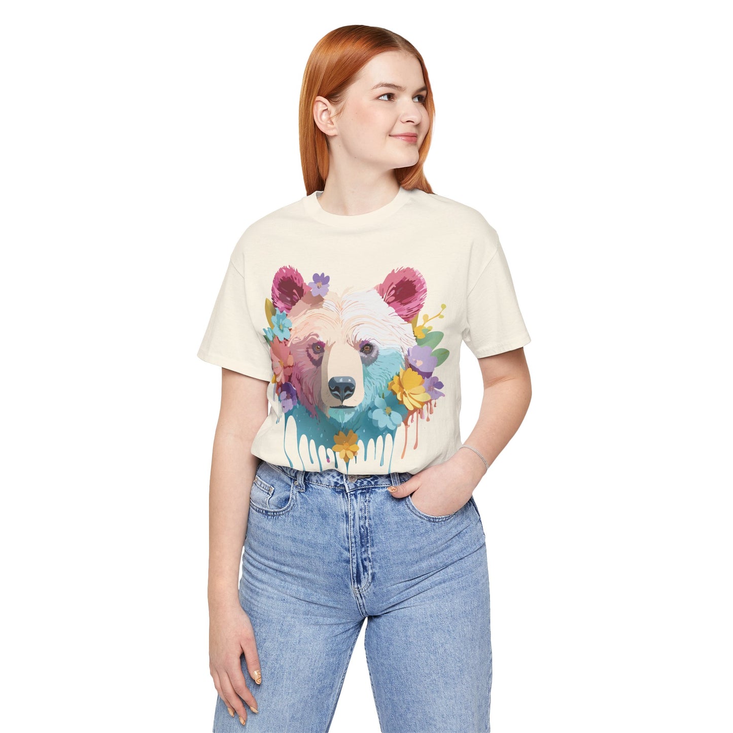 Natural Cotton Tee Shirt with Bear