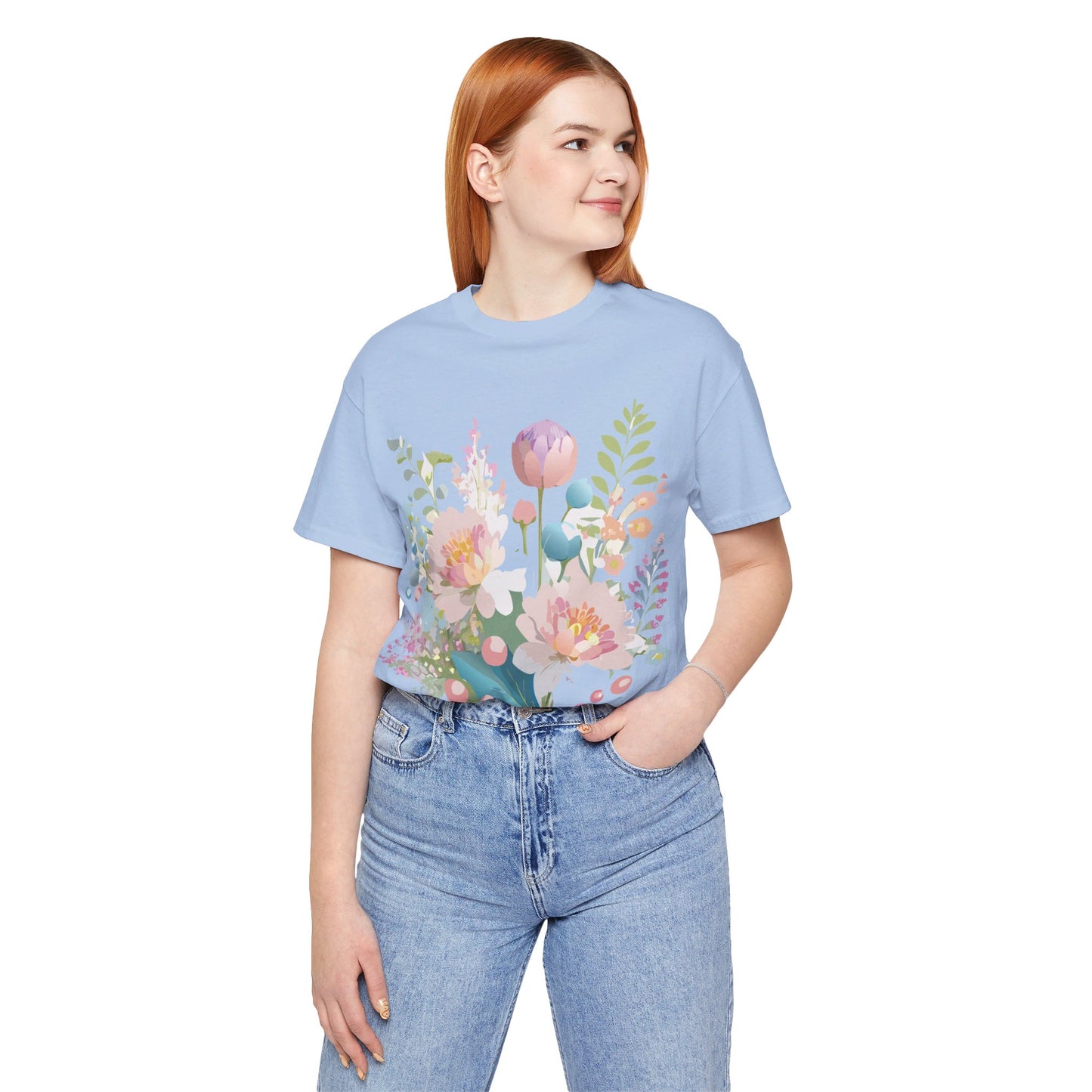 T-shirt en coton naturel avec fleurs