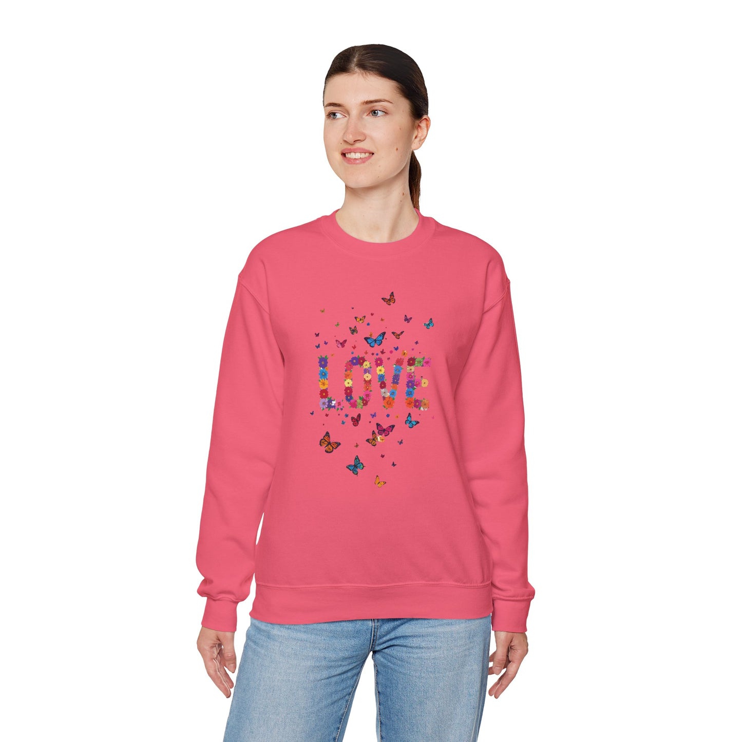 Unisex Floral Love Sweatshirt Fifty Fifty Cotton Poly Valentines Day