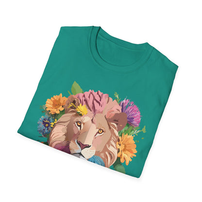Floral Lion Shirt Unisex Tee Animal Print Gildan Softstyle 64000