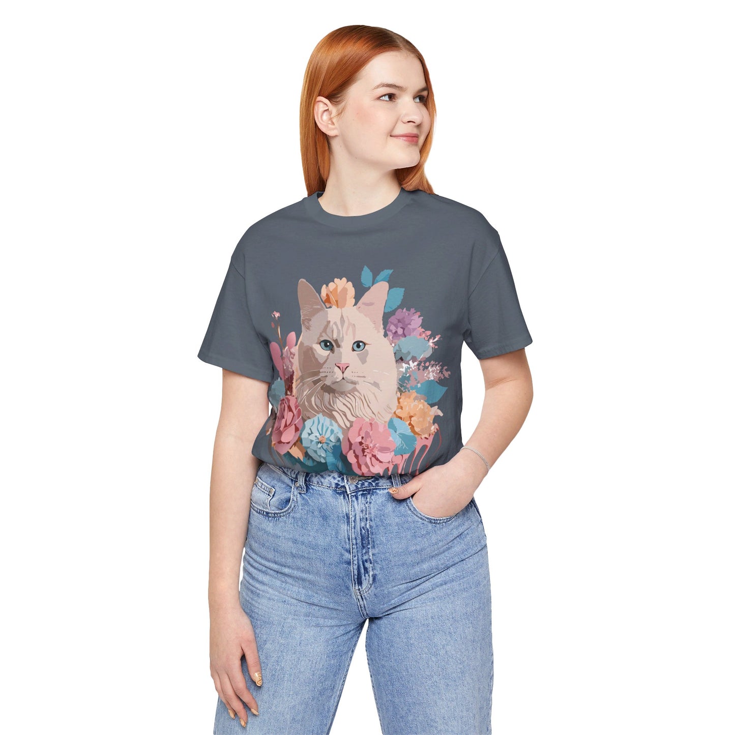 Natural Cotton Tee Shirt with Cat