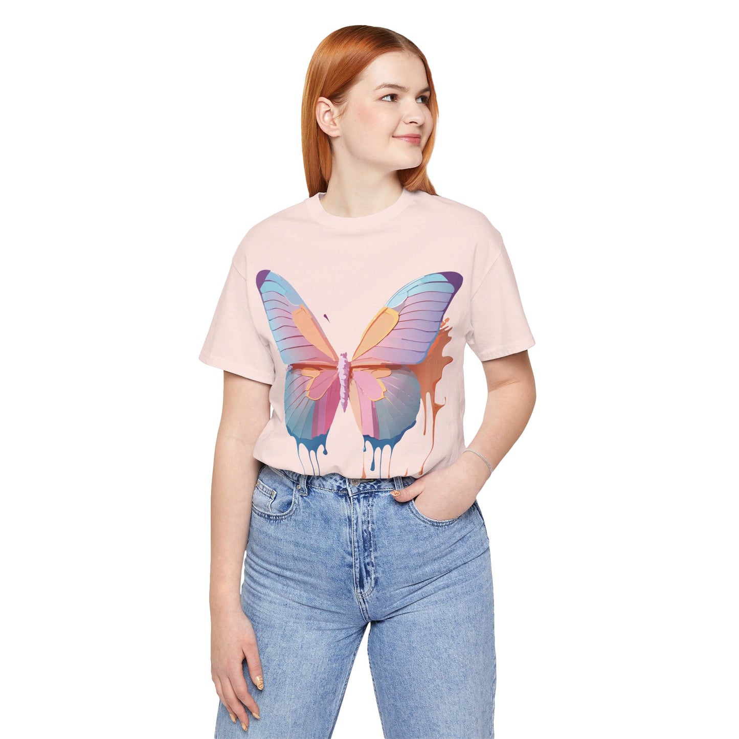 Natural Cotton Tee Shirt with Butterfly