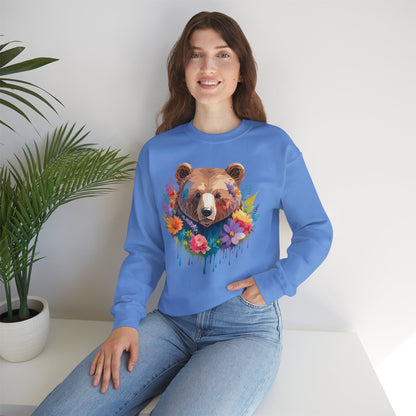 Unisex Floral Bear Sweatshirt Art Design Animals Gildan 18000 Crewneck