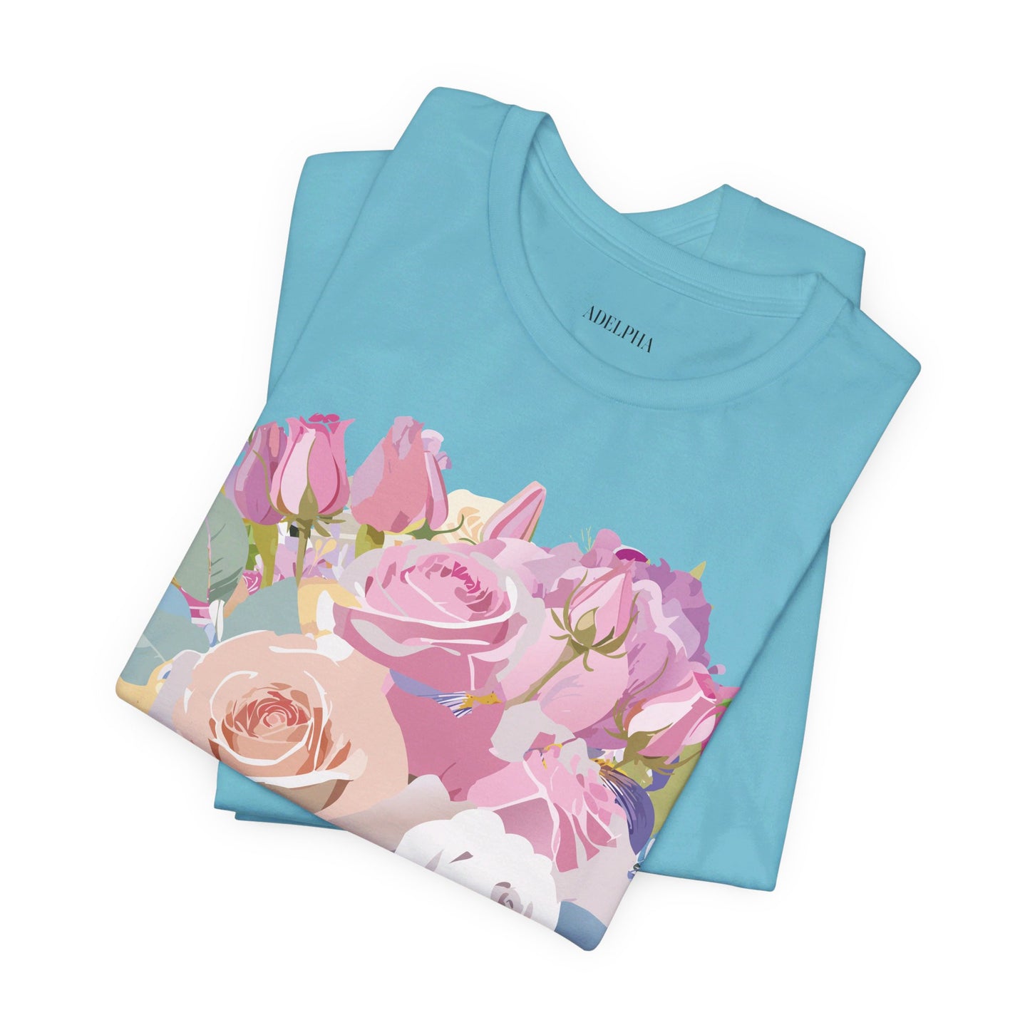 Natural Cotton Tee Shirt with Flowers