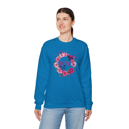 Unisex Floral Love Sweatshirt Butterfly Print 50 50 Cotton Poly Valentines Day