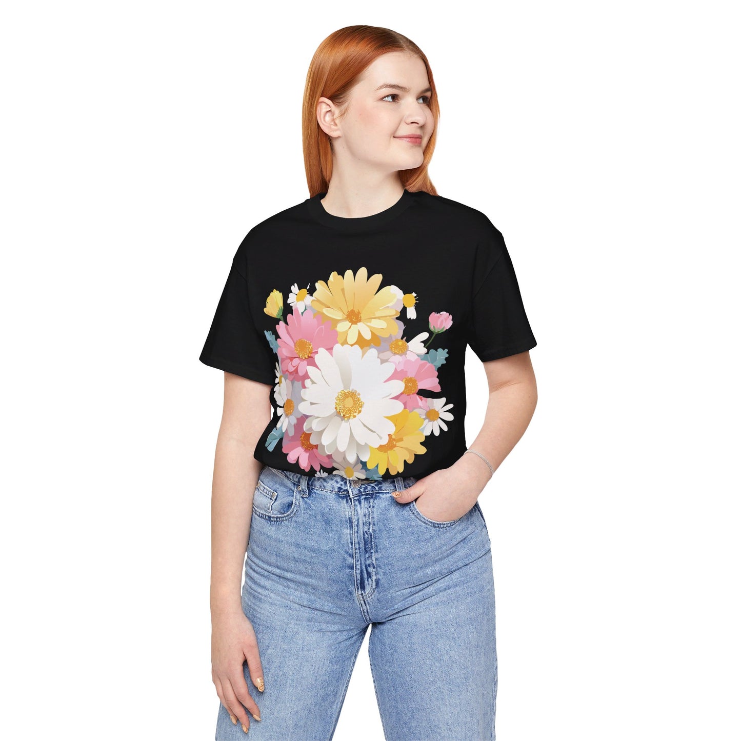 Natural Cotton Tee Shirt with Flowers