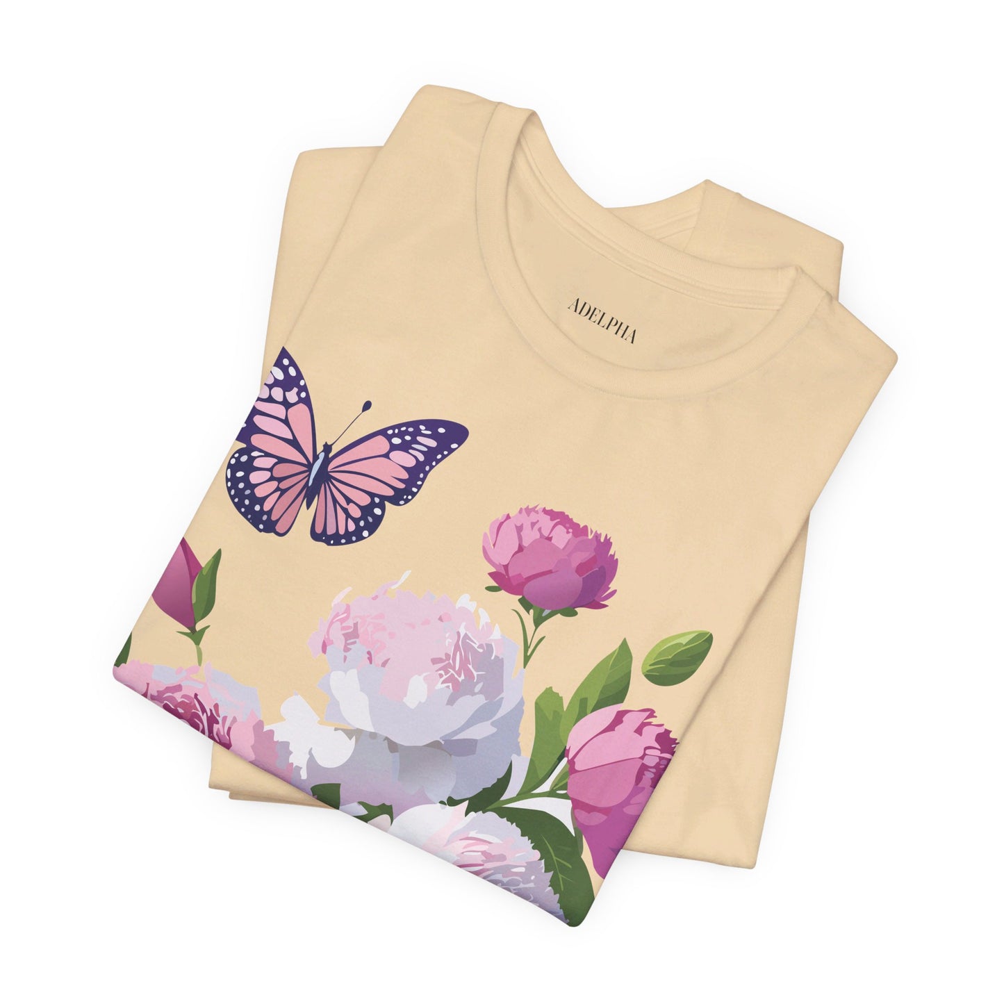 Natural Cotton Tee Shirt with Flowers