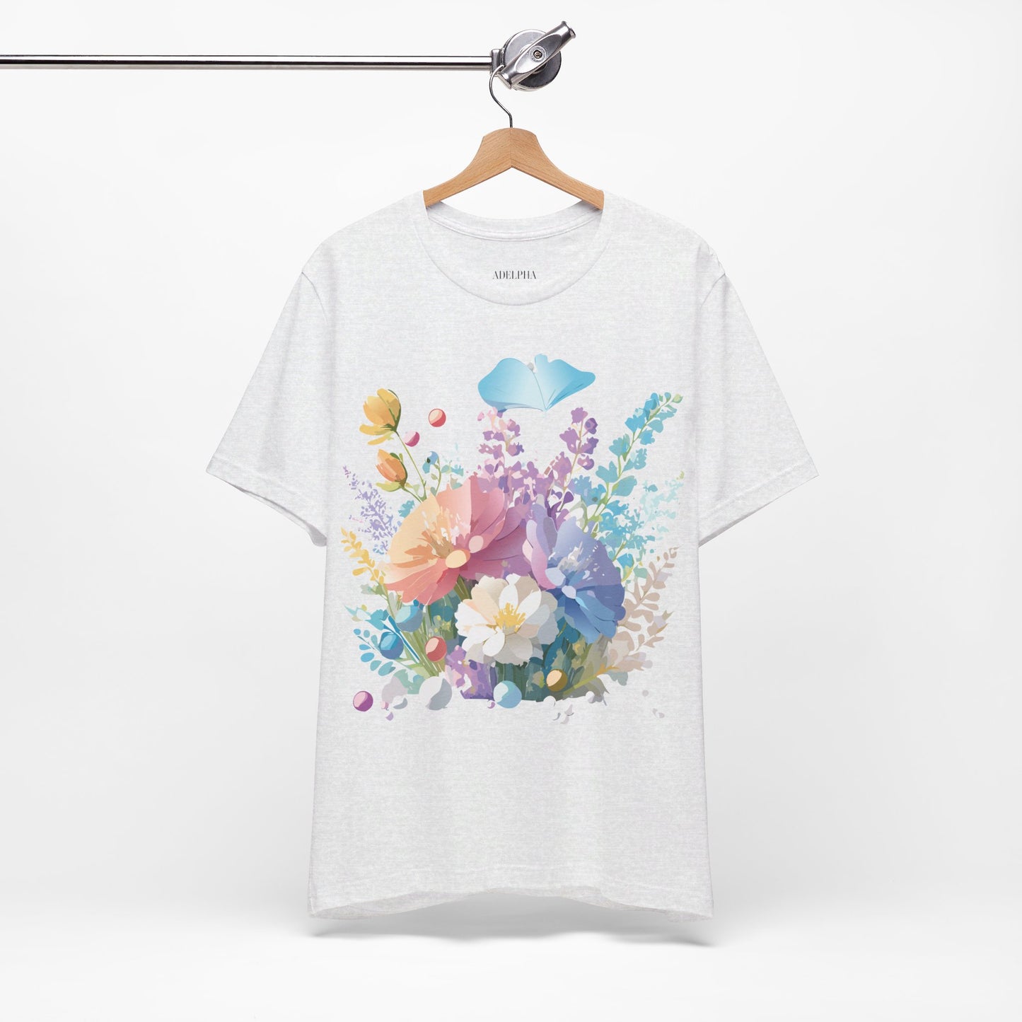 Natural Cotton Tee Shirt with Flowers