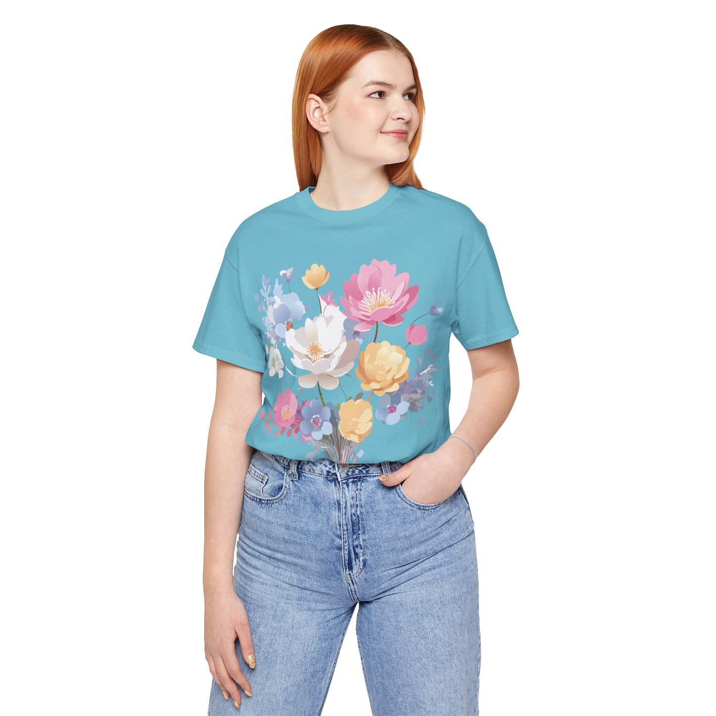 Natural Cotton Tee Shirt with Flowers