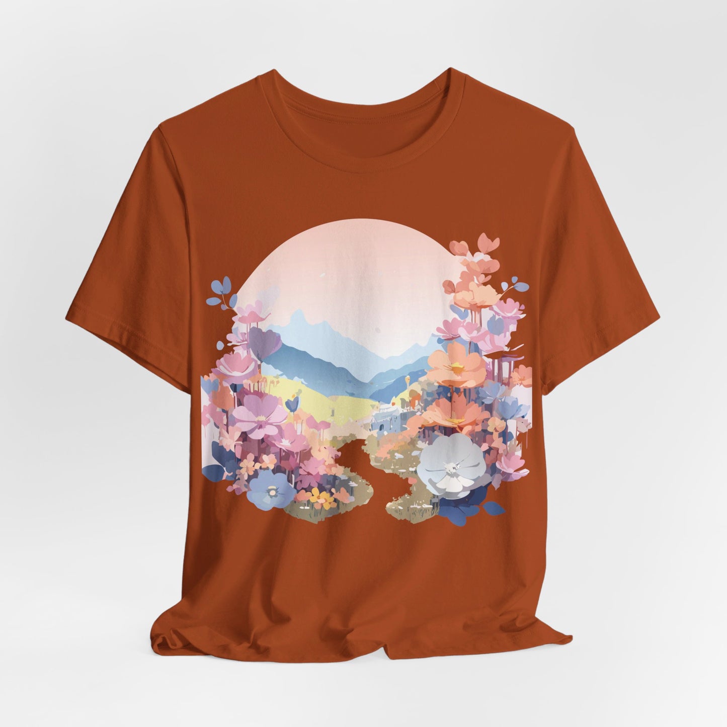 Natural Cotton Tee Shirt with Flowers