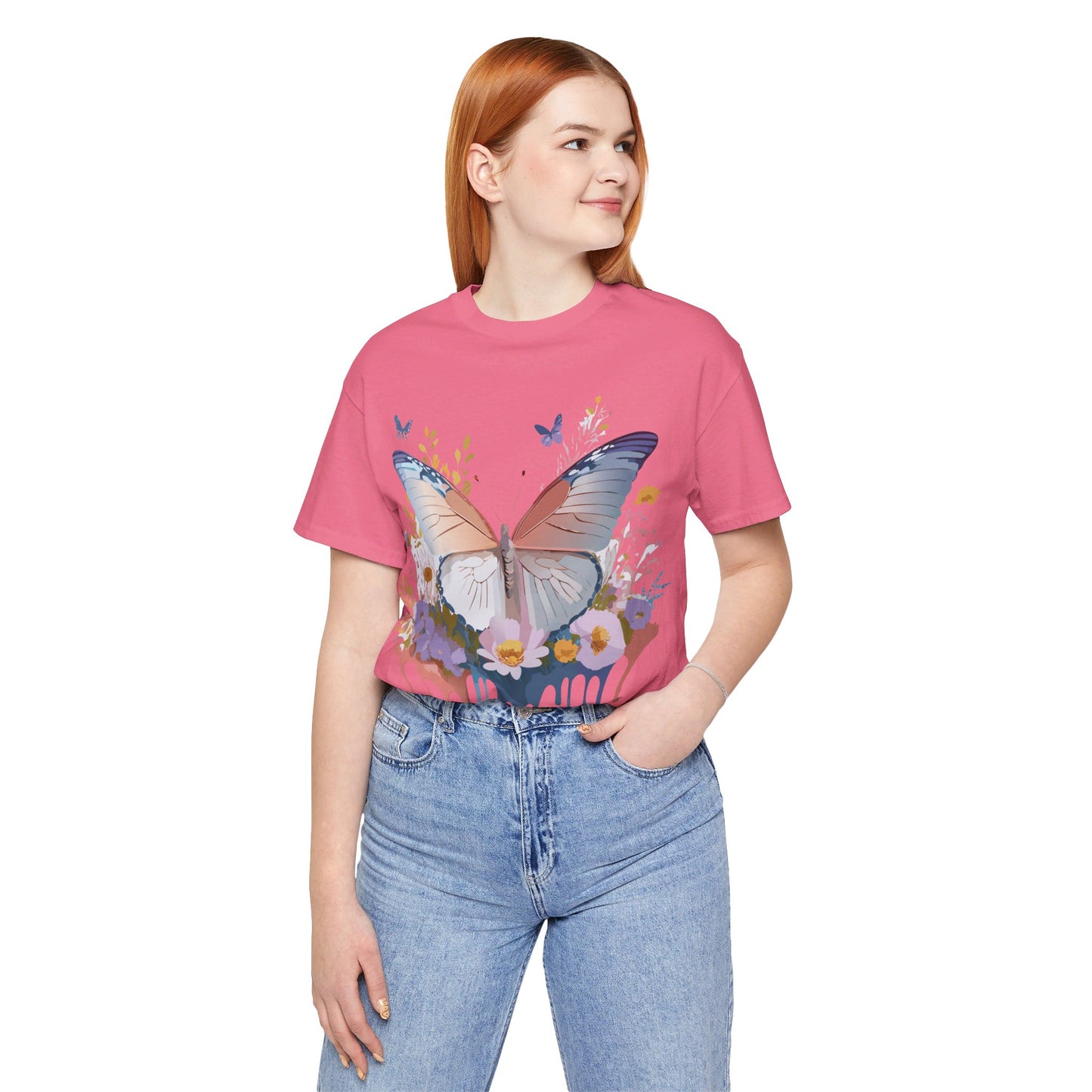 Natural Cotton Tee Shirt with Butterfly